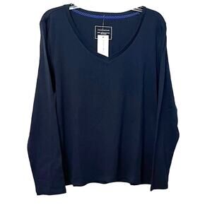 CHARTER CLUB LONG SLEEVE V-NECK TOP, INTREPID (NAVY) BLUE, PET/XXL, CASUAL, NWT